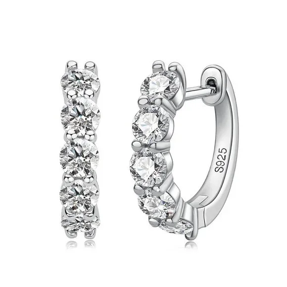 Certified 3ct. t.w. Moissanite Diamond 2cm Huggie Hoop Earrings NEW - Picture 6 of 15